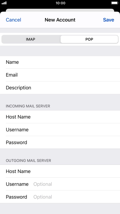 Press Username and key in the username for your email account. Please note that if you're using Vodafone's outgoing server, leave the username field empty.