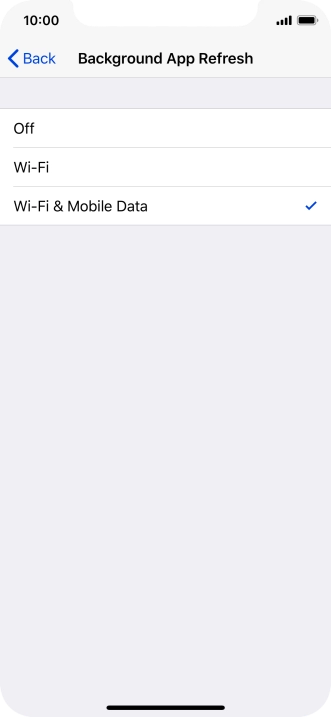 To turn off background refresh of apps, press Off. To turn off background refresh of apps, press Off.