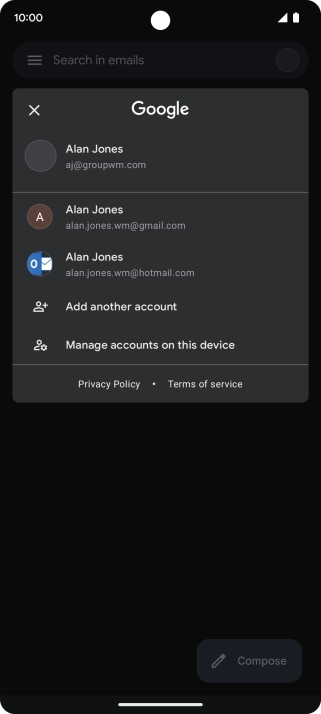 Press the required email account.