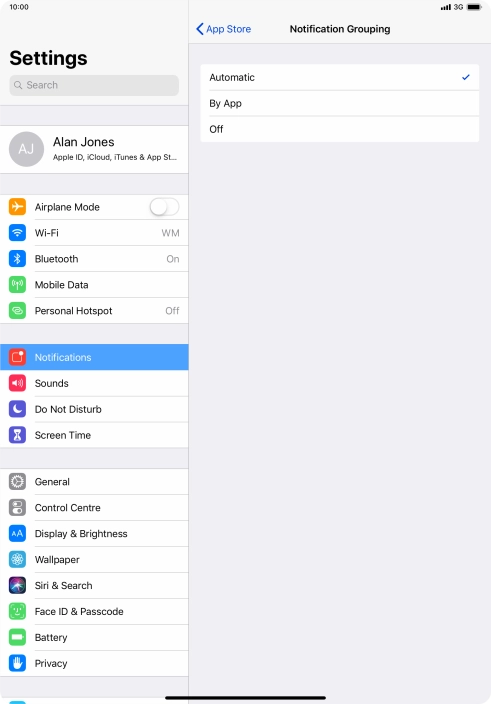 Press the required setting.