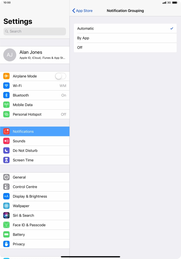 Press the required setting.