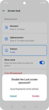 Press Disable and key in the additional phone lock code you created earlier.