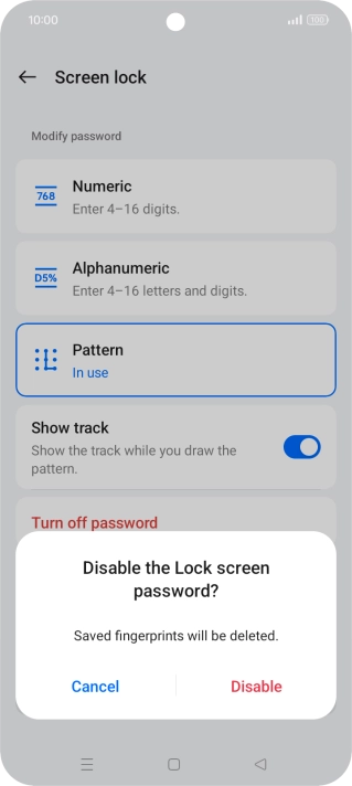 Press Disable and key in the additional phone lock code you created earlier.