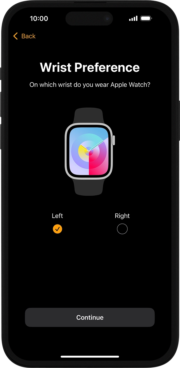 On your phone: Press the required setting and select on which wrist you want to wear the watch.