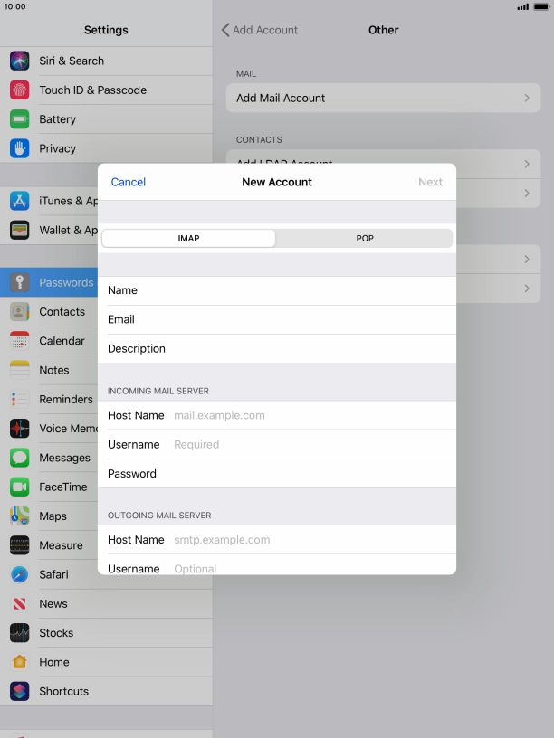 Press IMAP.