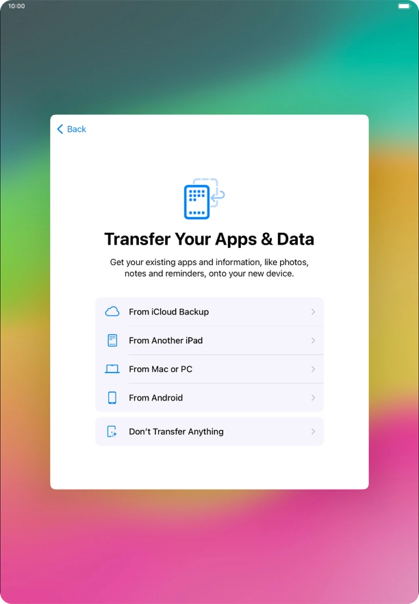 Press Don't Transfer Anything and follow the instructions on the screen to finish the activation. Press Don't Transfer Anything and follow the instructions on the screen to finish the activation.
