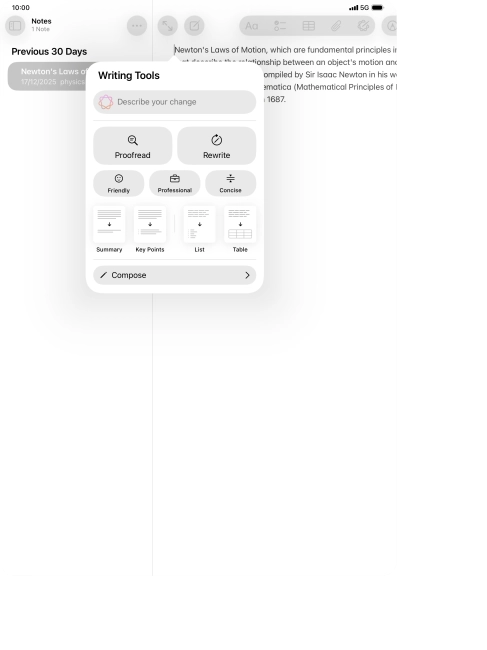 Press Describe your change and write in your own words how you would like the text to be rewritten. Follow the instructions on the screen to use the function.