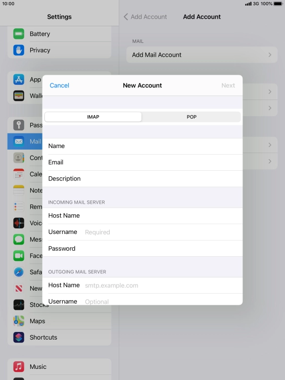Press Username and key in the username for your email account. Press Username and key in the username for your email account.