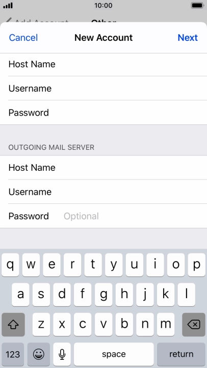 Press Password and key in the password for your email account. Please note that if you're using Vodafone's outgoing server, leave the password field empty.