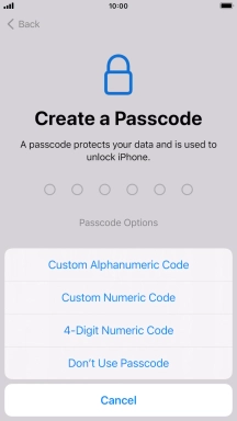 Follow the instructions on the screen to turn on use of phone lock code or press Don't Use Passcode.