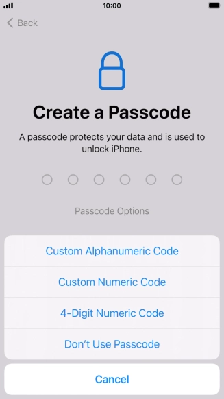 Follow the instructions on the screen to turn on use of phone lock code or press Don't Use Passcode.