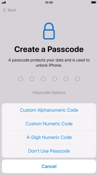 Follow the instructions on the screen to turn on use of phone lock code or press Don't Use Passcode.