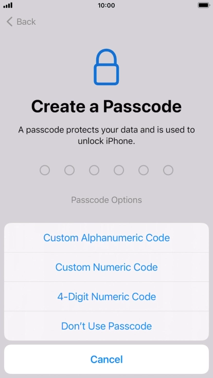 Follow the instructions on the screen to turn on use of phone lock code or press Don't Use Passcode.