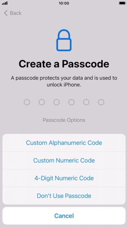Follow the instructions on the screen to turn on use of phone lock code or press Don't Use Passcode.