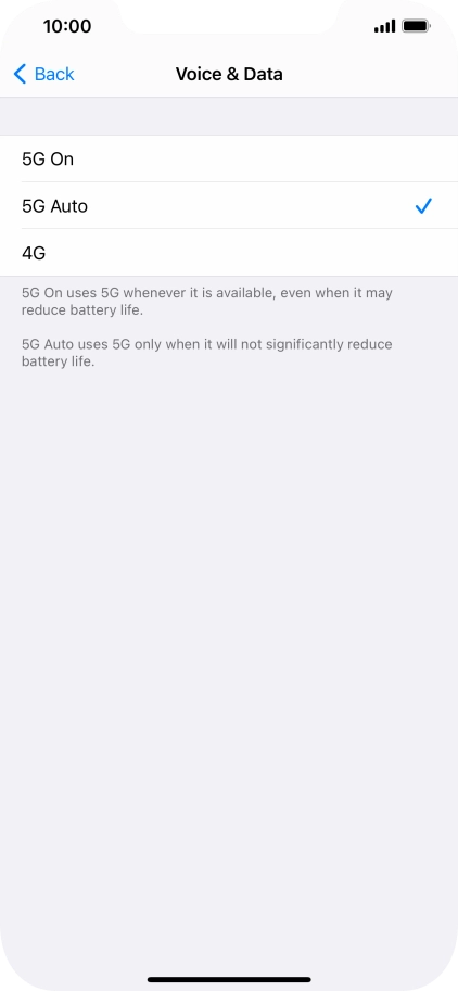 To turn on use of 5G primarily, press 5G On.