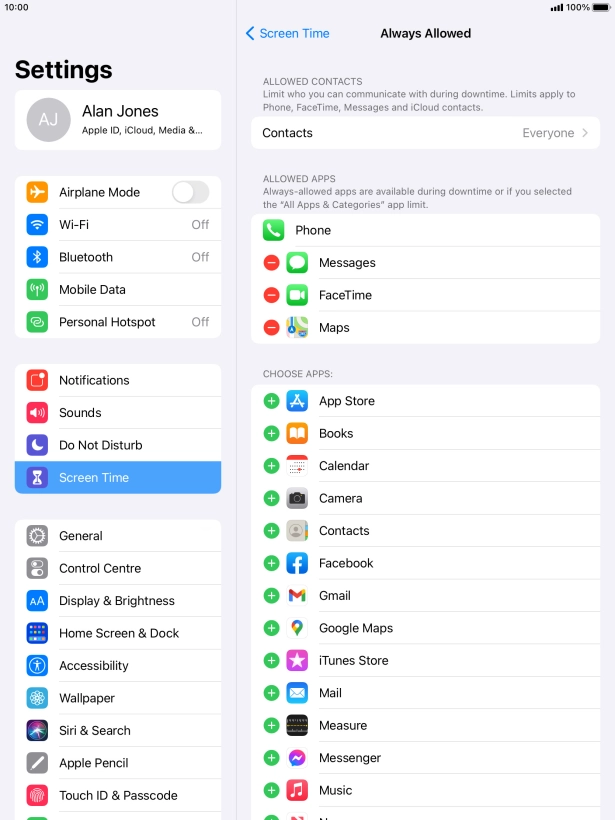 Press the add icon next to the required app to add it to the list of allowed apps during Downtime. Press the add icon next to the required app to add it to the list of allowed apps during Downtime.