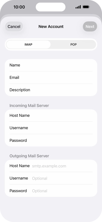 Press Host Name and key in the name of your email provider's outgoing server. Please note that if you can't send email messages when using your email provider's outgoing server, key in smtp.vodafone.net.au (Vodafone's outgoing server).