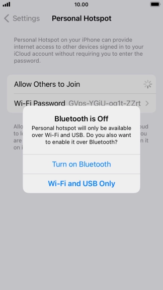 If Wi-Fi is turned on, press Wi-Fi and USB Only.