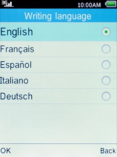 Select the required language and press the Left selection key.