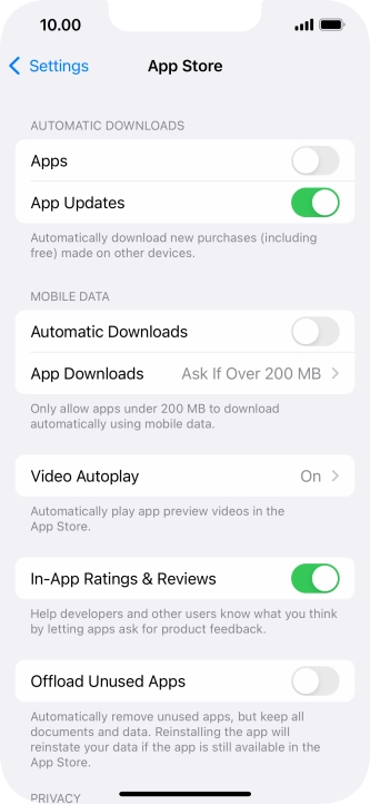 Press the indicators next to the required content types to turn the function on or off.