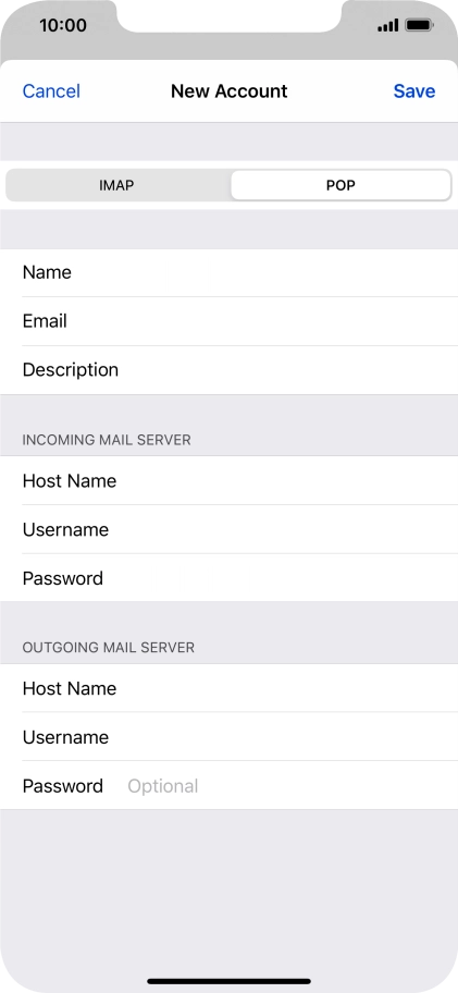 Press Password and key in the password for your email account. Please note that if you're using Vodafone's outgoing server, leave the password field empty.
