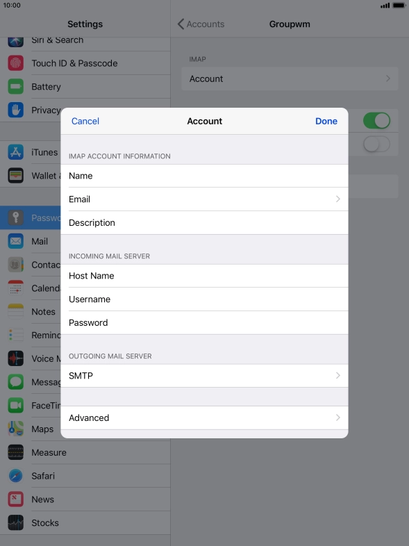 Press SMTP.