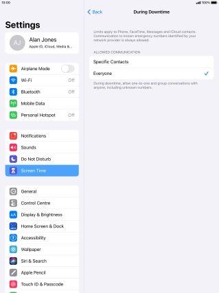 Press the required setting. Press the required setting.