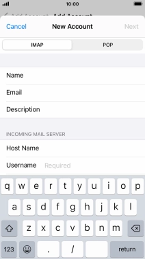 Press Username and key in the username for your email account. Press Username and key in the username for your email account.