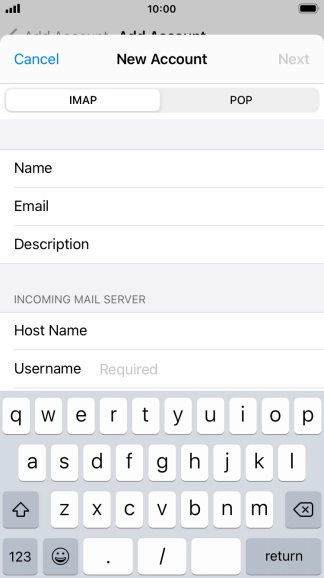 Press Username and key in the username for your email account. Press Username and key in the username for your email account.
