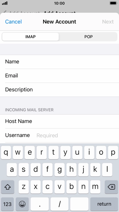 Press Username and key in the username for your email account. Press Username and key in the username for your email account.