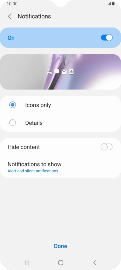Press the required settings to turn them on or off.