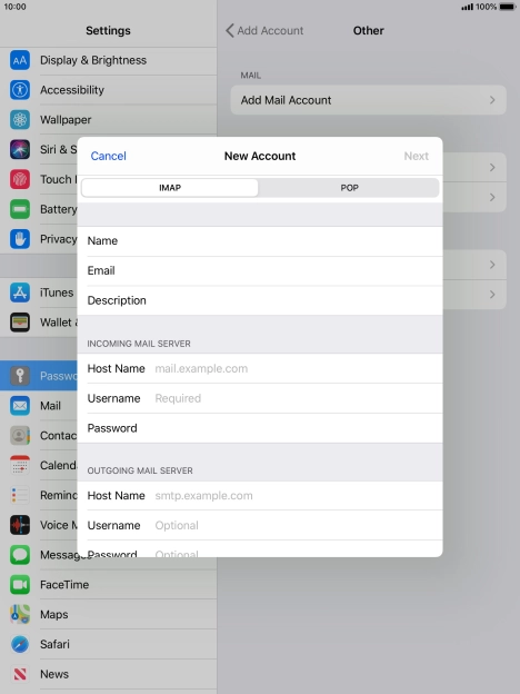 Press IMAP.
