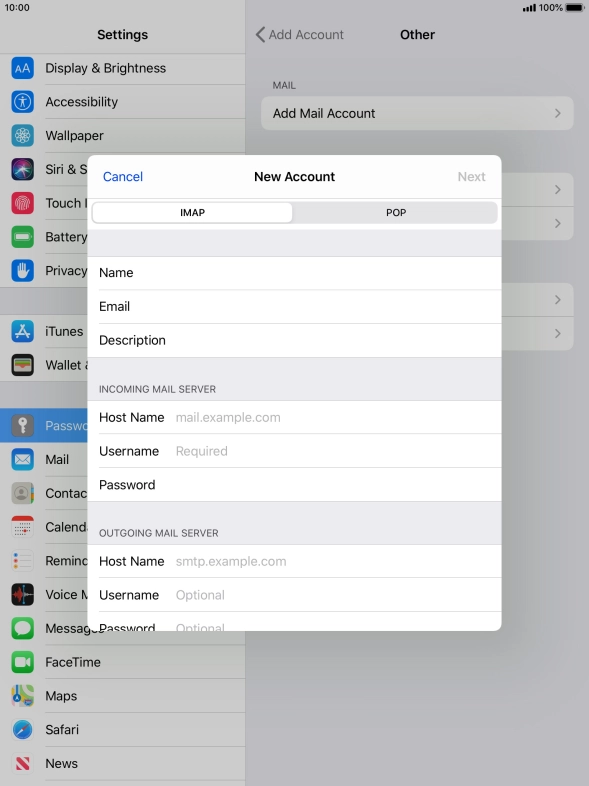 Press IMAP.