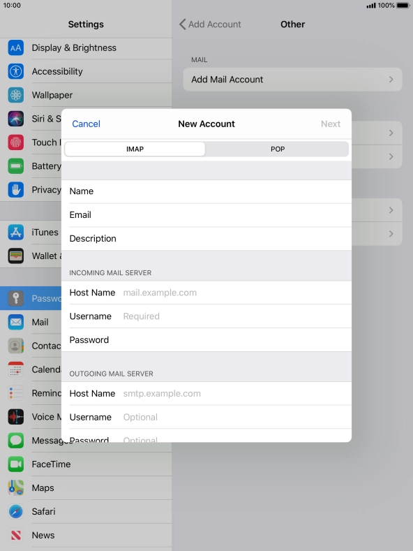 Press IMAP.