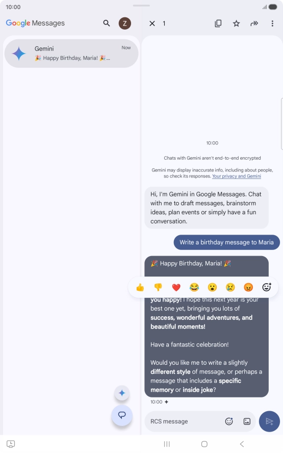 Press and hold the text suggestion from Gemini. Follow the instructions on the screen to use the text suggestion.