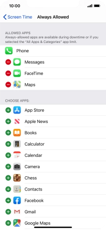 Press the add icon next to the required app to add it to the list of allowed apps during Downtime. Press the add icon next to the required app to add it to the list of allowed apps during Downtime.