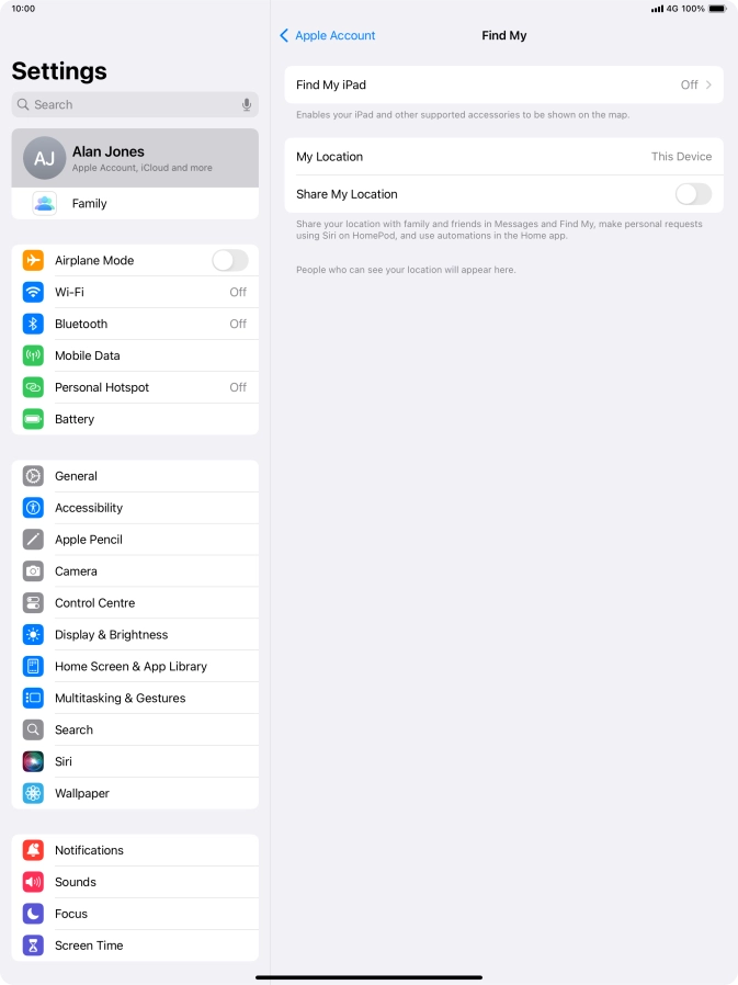 Press Find My iPad.
