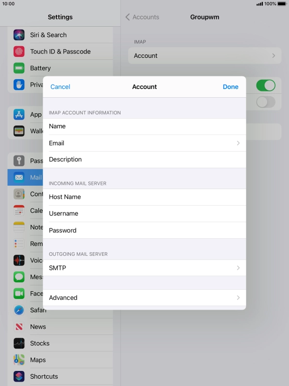Press SMTP.