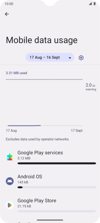 The data usage for each application is displayed below the name of the application. The data usage for each application is displayed below the name of the application.