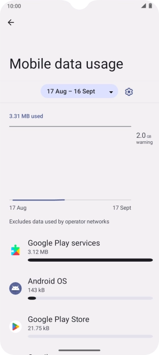 The data usage for each application is displayed below the name of the application. The data usage for each application is displayed below the name of the application.