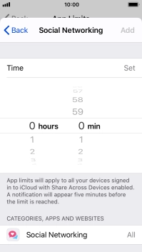 Set the required time limit for use of the selected category.