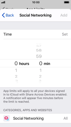 Set the required time limit for use of the selected category.