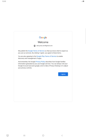 Press I agree and follow the instructions on the screen to select settings for your Google account.