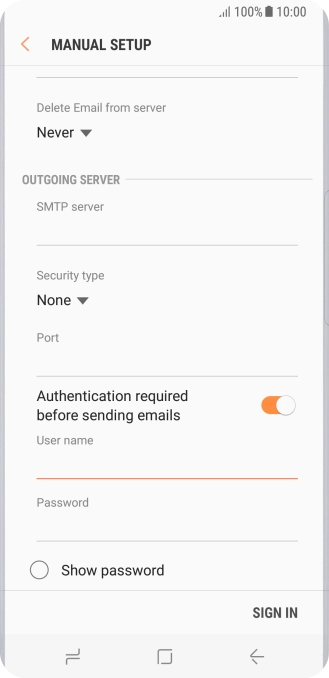 If you turn on SMTP authentication, press the field below If you turn on SMTP authentication, press the field below