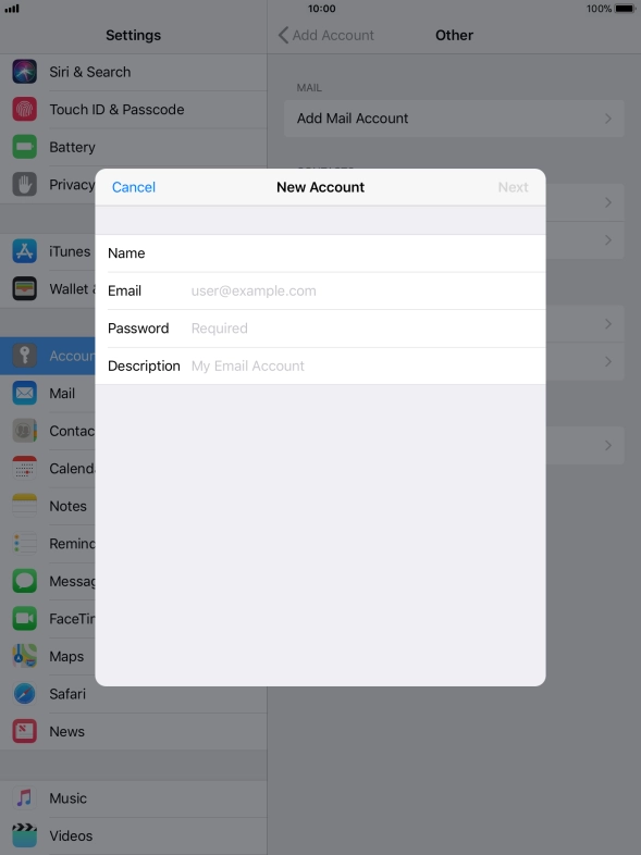 Press Email and key in your email address.