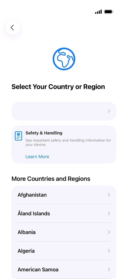 Press the required country or area.