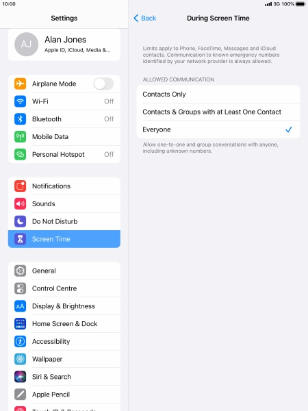 Press the required setting. Press the required setting.