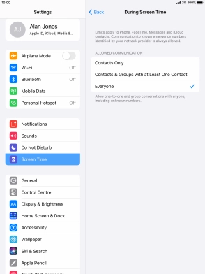 Press the required setting. Press the required setting.