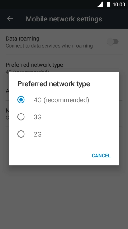 Press the required network mode. Press the required network mode.