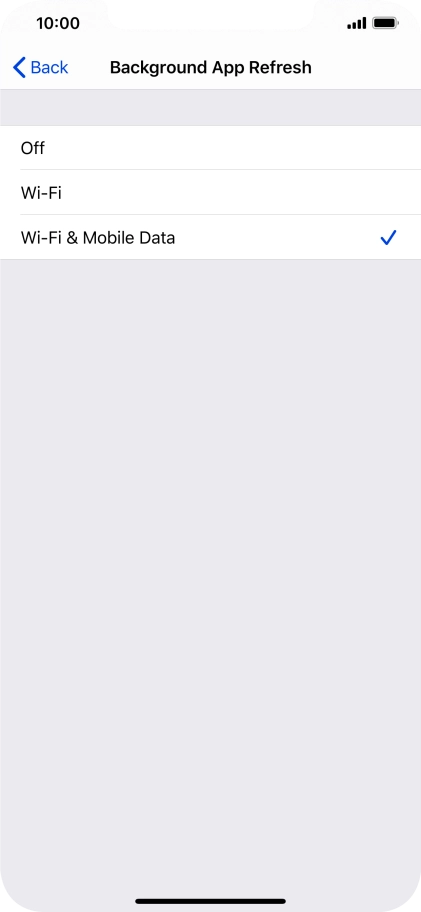 To turn off background refresh of apps, press Off. To turn off background refresh of apps, press Off.